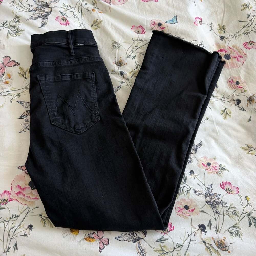 MOTHER Hustler Ankle Fray Jeans, Black, Size 27